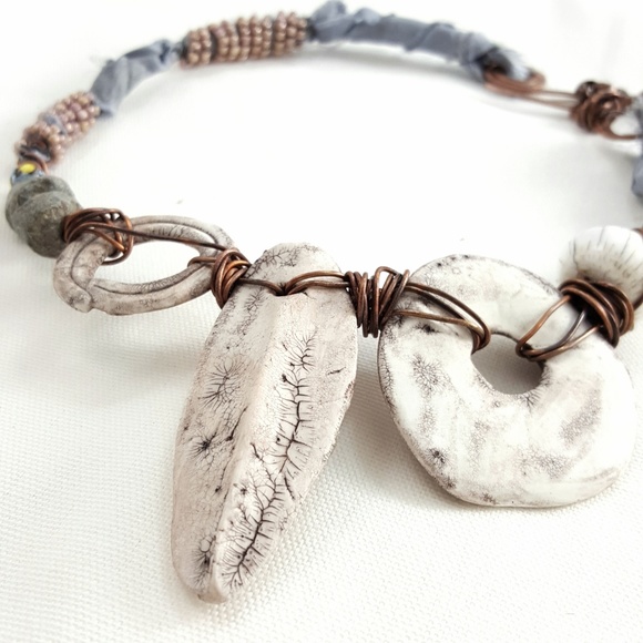 Artisan Polymer Faux Fossil Statement Necklace - Picture 4 of 8